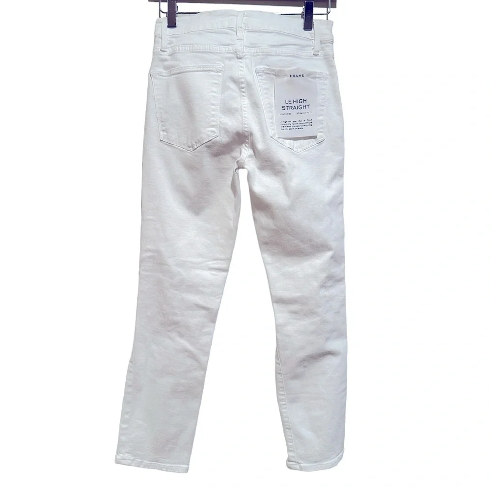 FRAME LE HIGH STRAIGHT HIGH RISE WHITE DISTRESSED DESTRUCTED STRETCHY JEANS 26